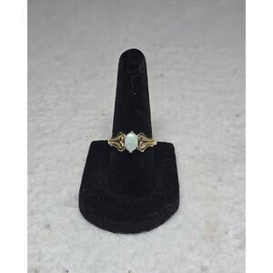 Vintage 10K Yellow Gold Opal Ring Size 6.25 – Oval White Opal Art Deco Style Set
